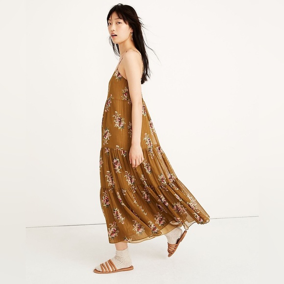 Madewell Cami Tier Midi Dress in Metallic Classic Corsage Floral Print Size 2 - Picture 3 of 12